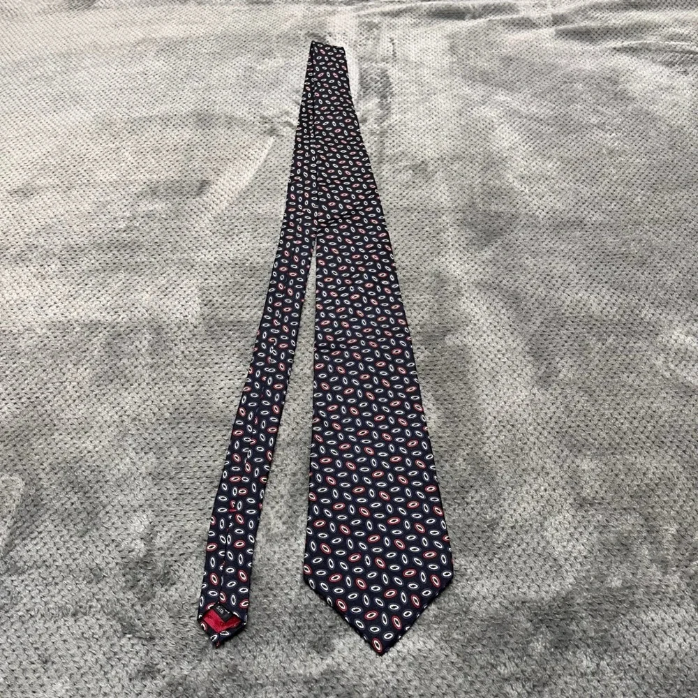 Don Loper Beverly Hills Mens Navy Blue Medallion 100% Italian Silk Necktie Tie